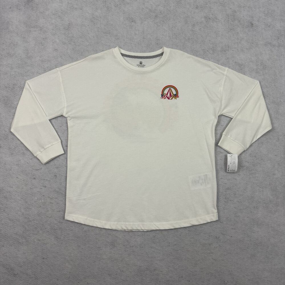 Volcom Werkin Doubles Tee Girls Size M White Organic Cotton Oversized NWT - Picture 3 of 8